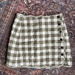 Olive Checkered Skirt with Button Detail
